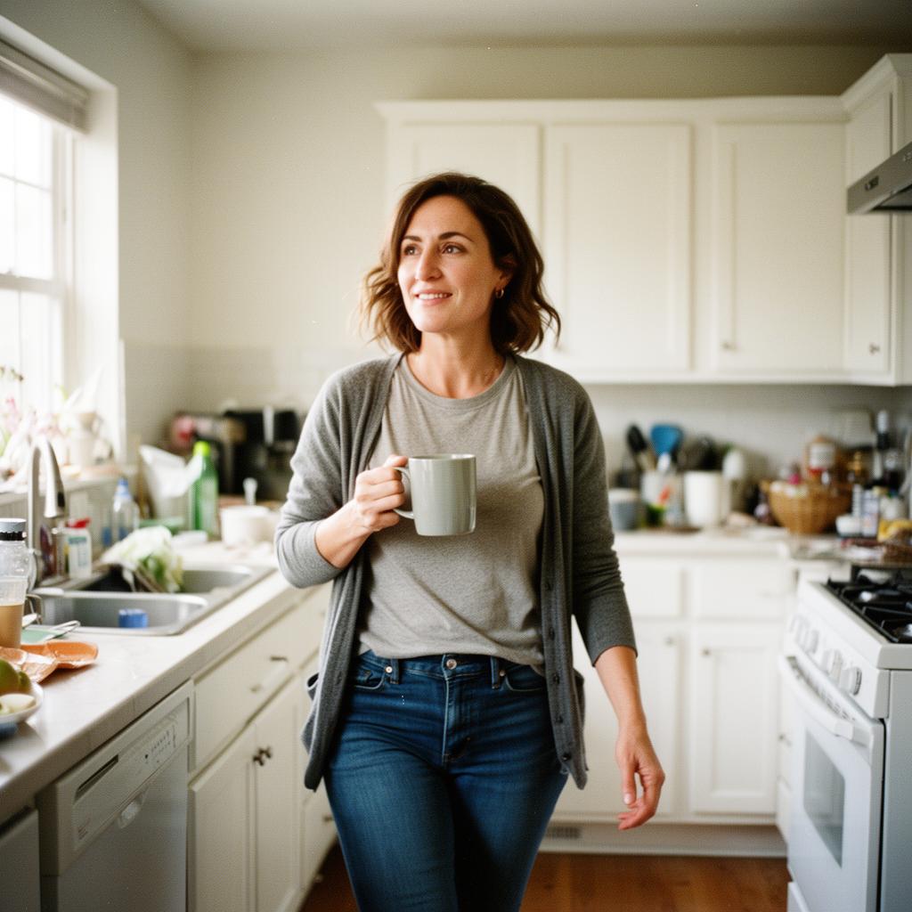 Jules E., smiling and energetic in her kitchen after taking HCL Guard+